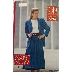 Vintage See & Sew 1990’s Sewing Pattern Unlined Jacket & Skirt 5247 Sz 6-14 UC